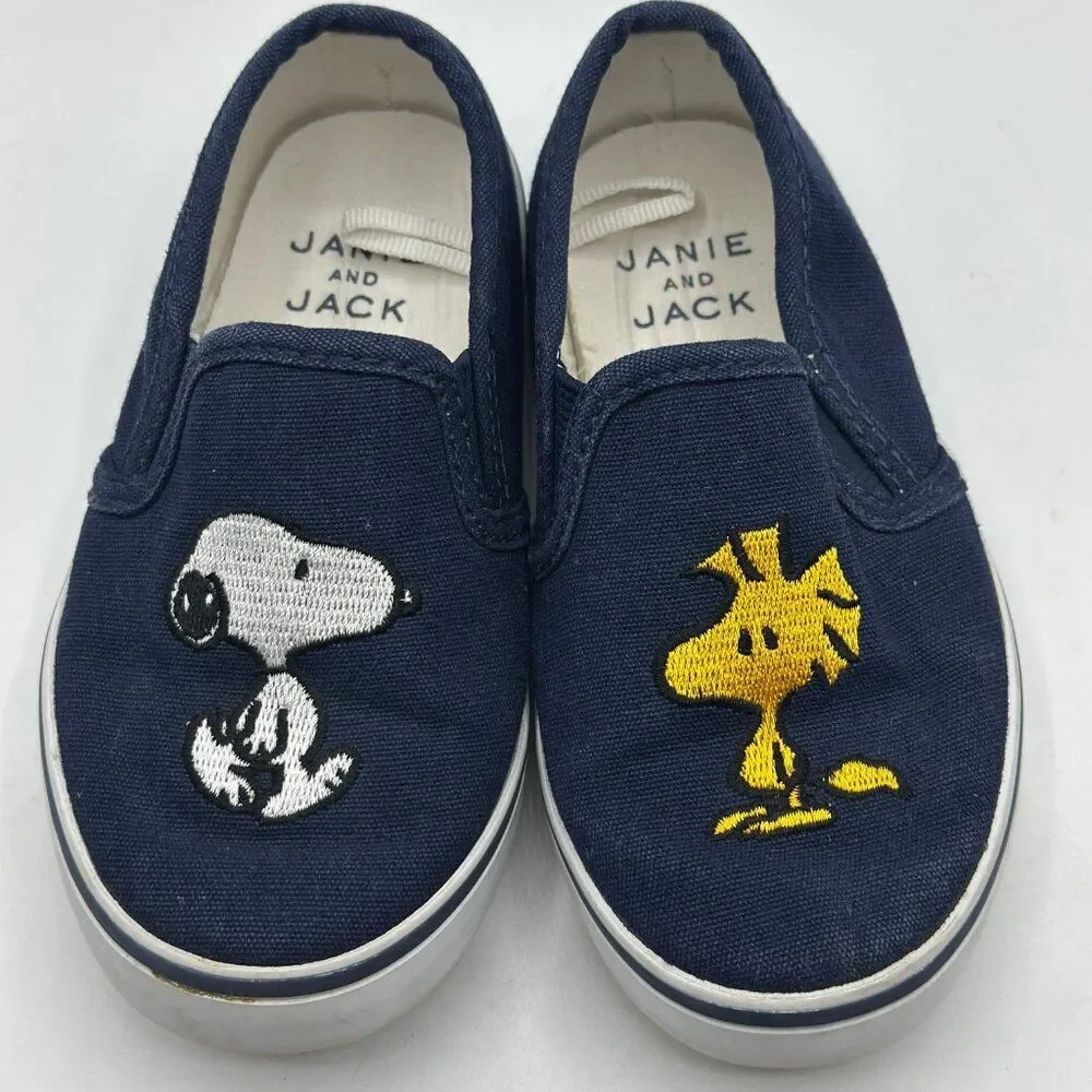Janie and Jack Boys' Peanuts Snoopy And Woodstock Sneakers Navy Toddler Size 8